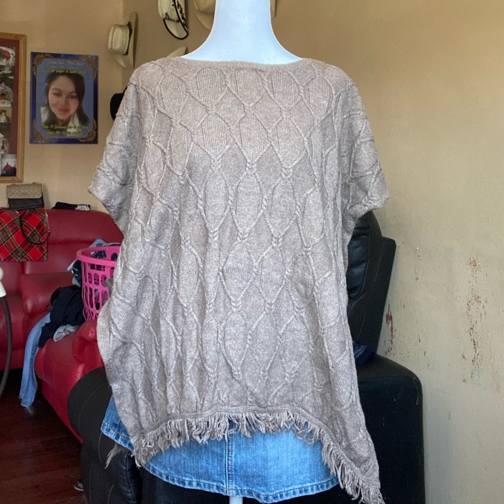 Sonoma Lagenlook Cable Knit Sweater Poncho Fringe